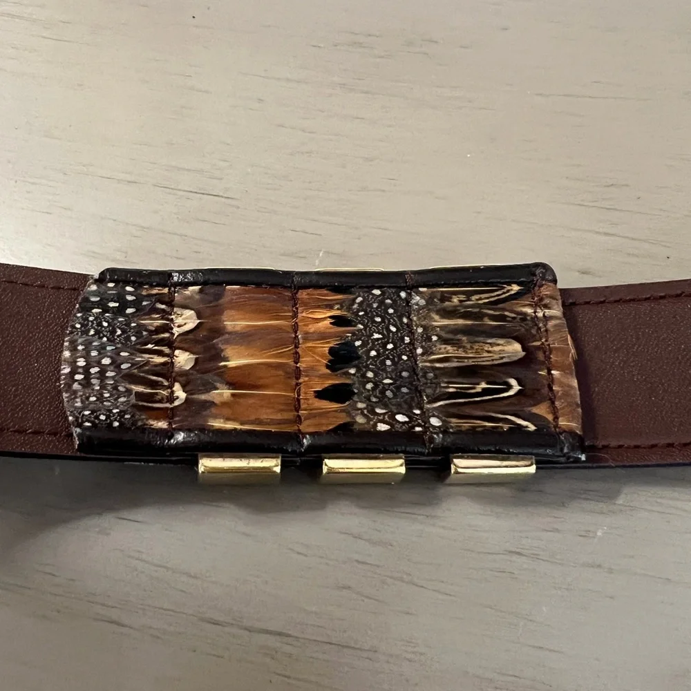 Vintage Guy Laroche Genuine Peacock Feather Belt Gold Hardware 40” Women’s XL